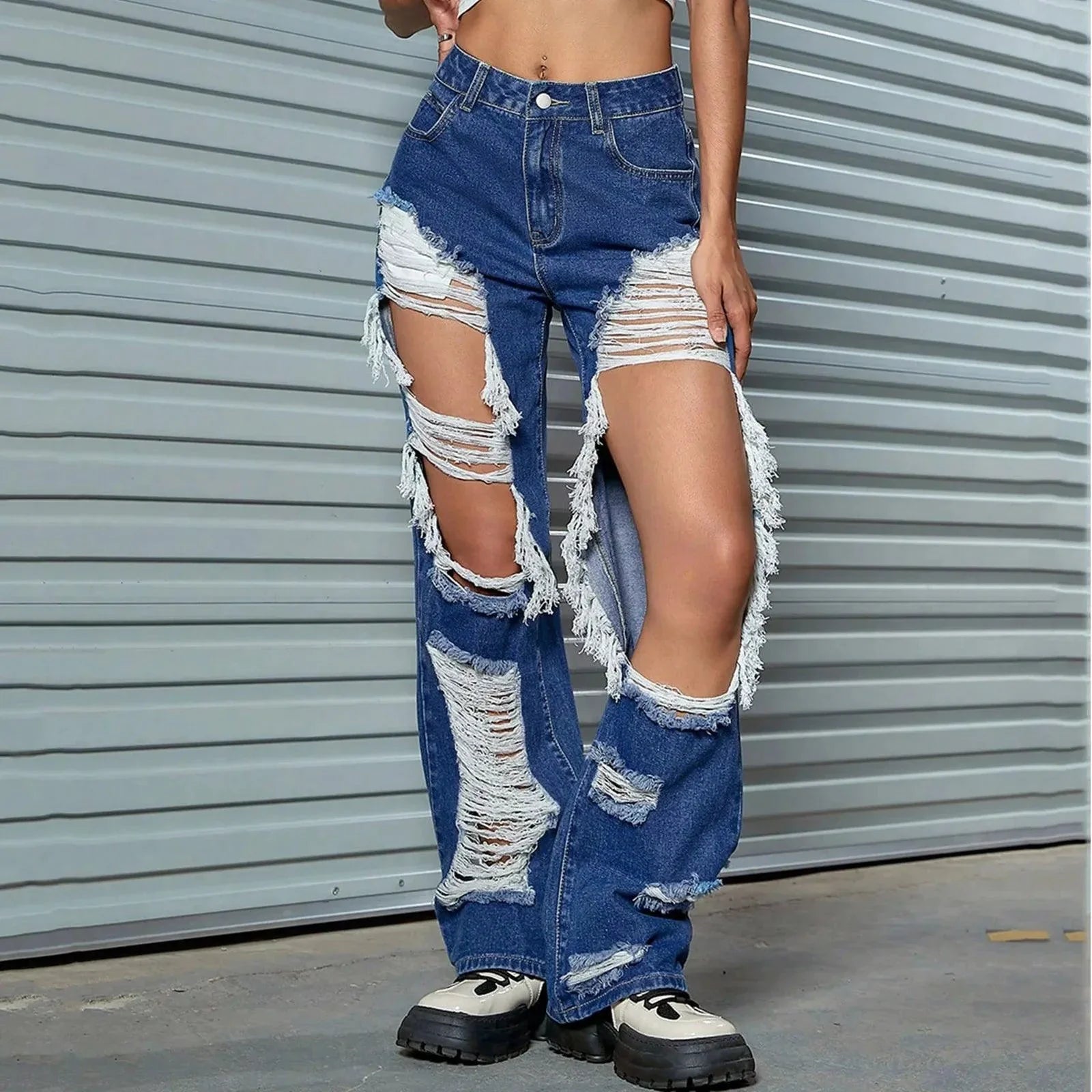 New Hole Ripped Jeans Women Booty Lifting Jeans Street Hip Hop Straight Leg Jeans Women'S Pants Korean Reviews Many Clothes