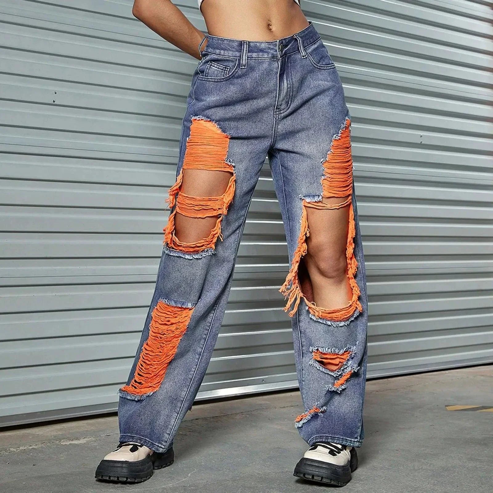 New Hole Ripped Jeans Women Booty Lifting Jeans Street Hip Hop Straight Leg Jeans Women'S Pants Korean Reviews Many Clothes