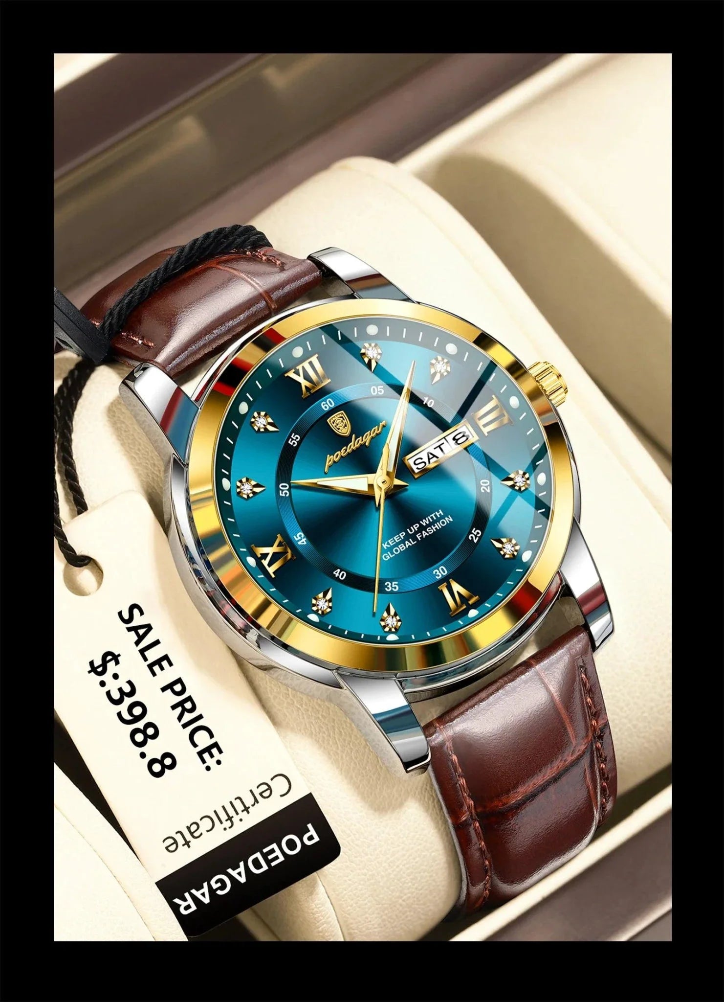 POEDAGAR Luxury Men's Quartz Watch - Waterproof, Luminous, Date Display, High-Quality Leather Strap, Sporty Design