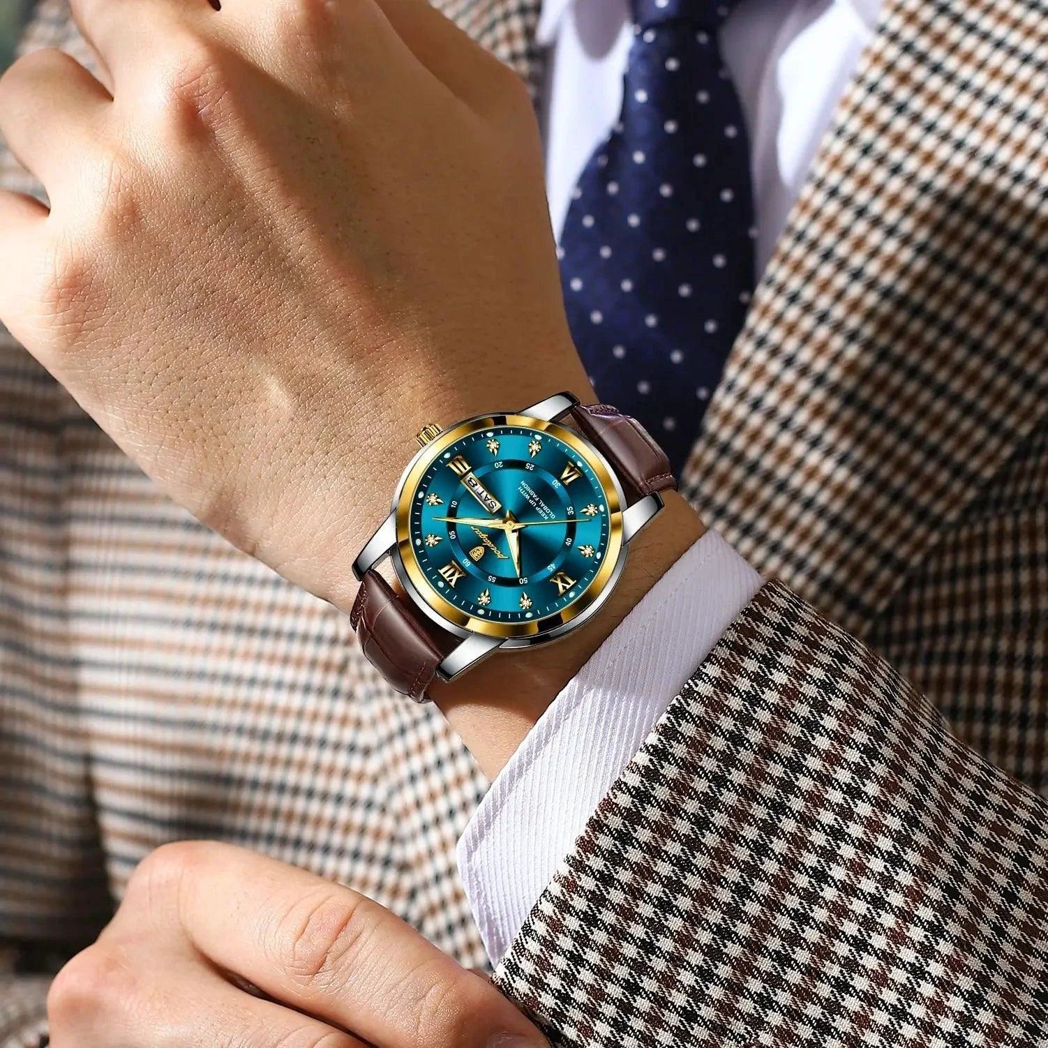 POEDAGAR Luxury Men's Quartz Watch - Waterproof, Luminous, Date Display, High-Quality Leather Strap, Sporty Design