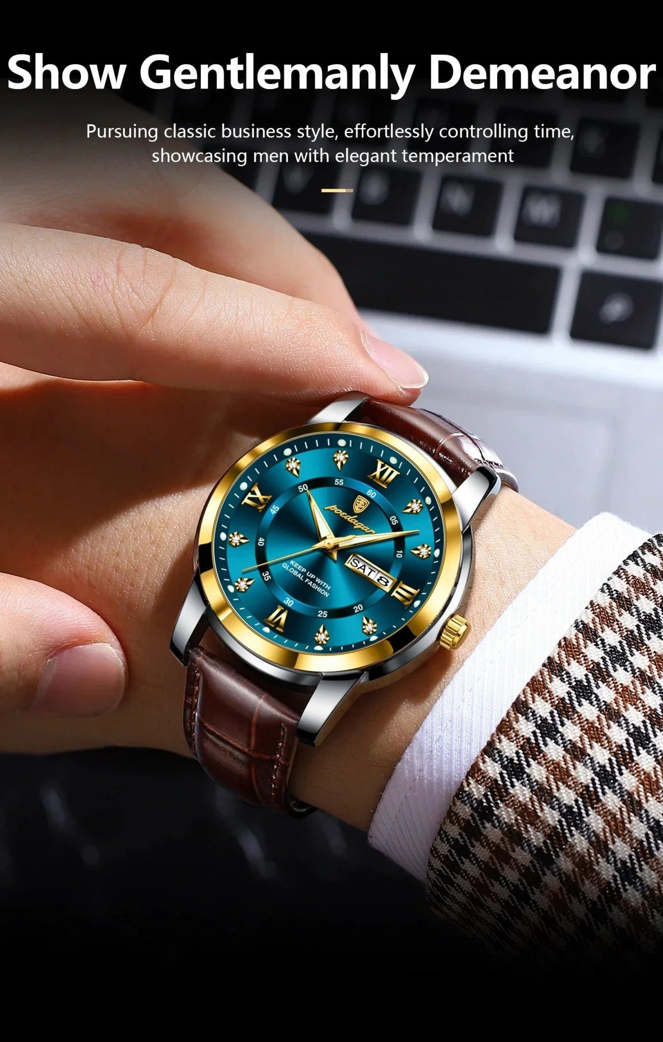 POEDAGAR Luxury Men's Quartz Watch - Waterproof, Luminous, Date Display, High-Quality Leather Strap, Sporty Design