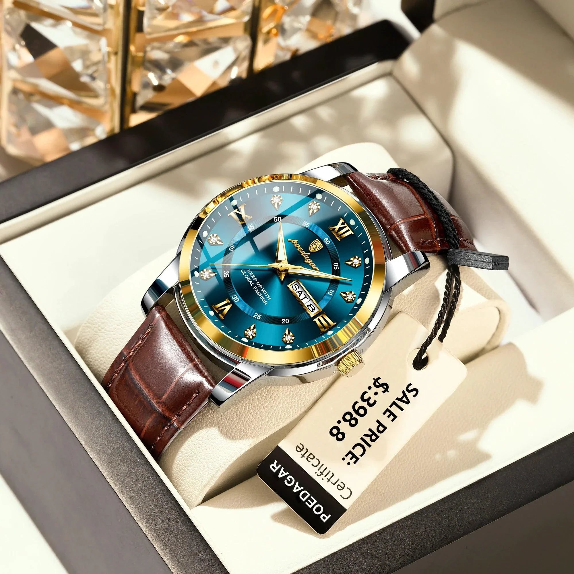 POEDAGAR Luxury Men's Quartz Watch - Waterproof, Luminous, Date Display, High-Quality Leather Strap, Sporty Design