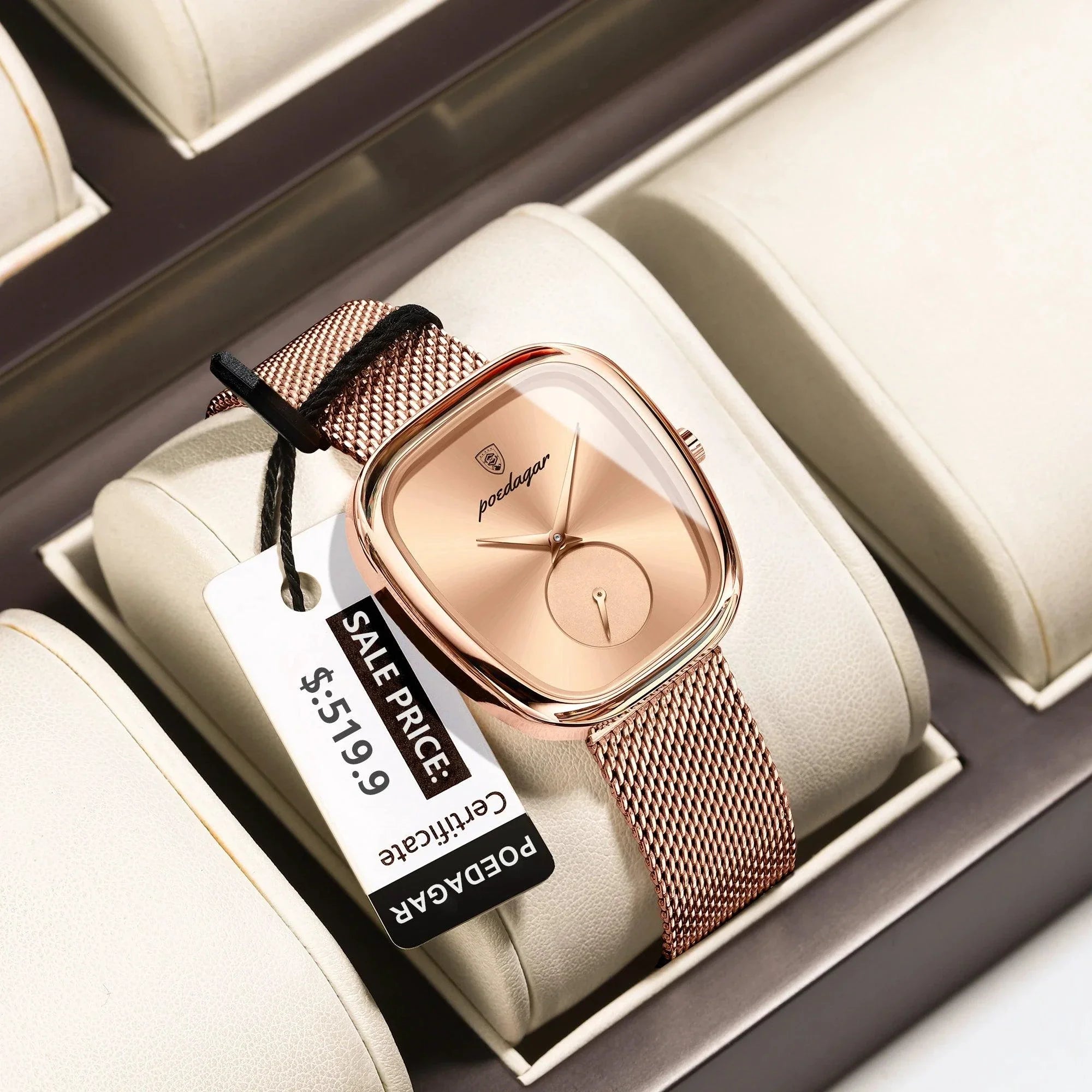 POEDAGAR Elegant Women's Mesh Watch - Waterproof Stainless Steel Quartz Timepiece for Stylish Ladies