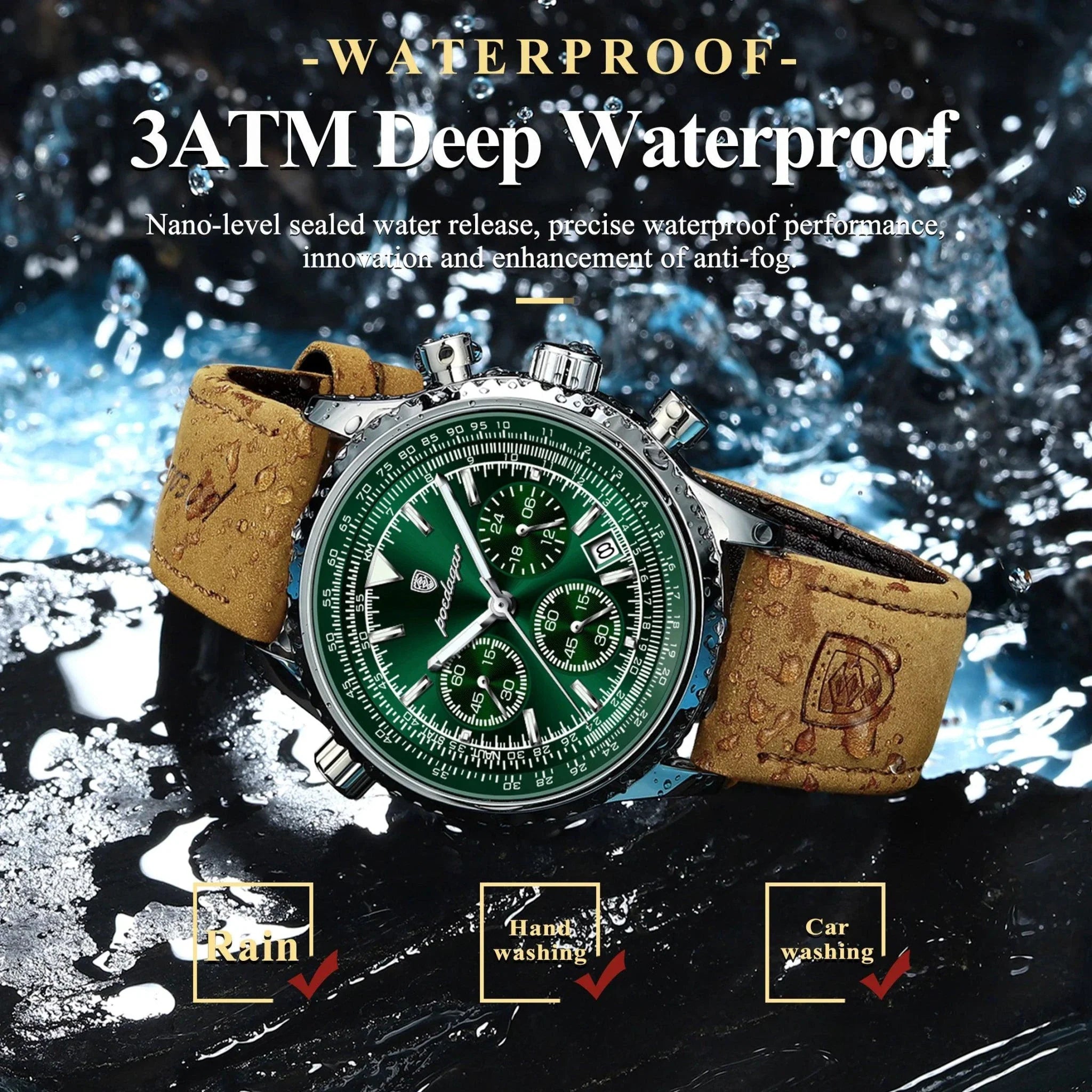 POEDAGAR Men's Luxury Quartz Chronograph Watch - Waterproof, Luminous, Leather - Military Sports Style
