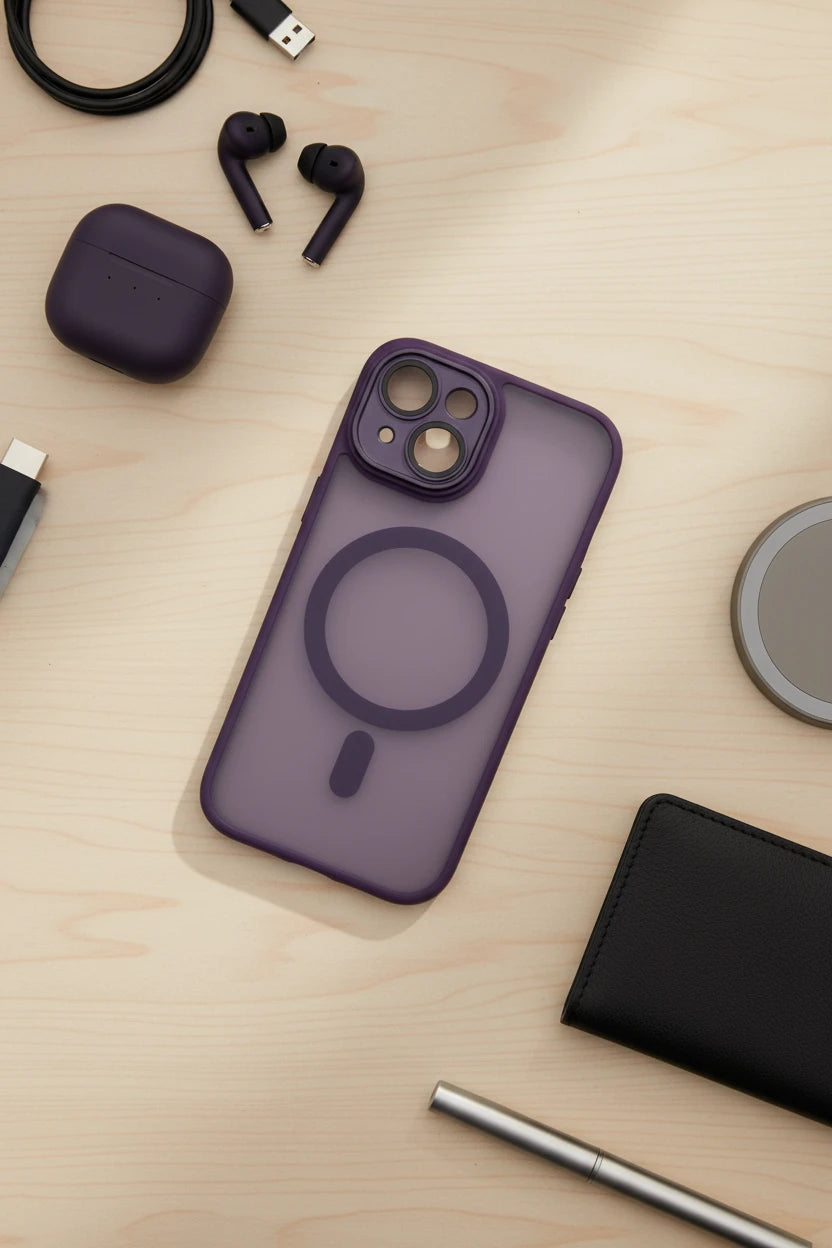 shockproof phone case For Phone Armor Magnetic Wireless Charging Case For iPhone Shockproof Lens Protection Cover Dark Purple