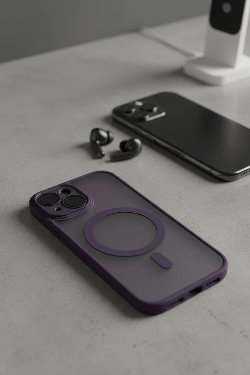 shockproof phone case For Phone Armor Magnetic Wireless Charging Case For iPhone Shockproof Lens Protection Cover Dark Purple