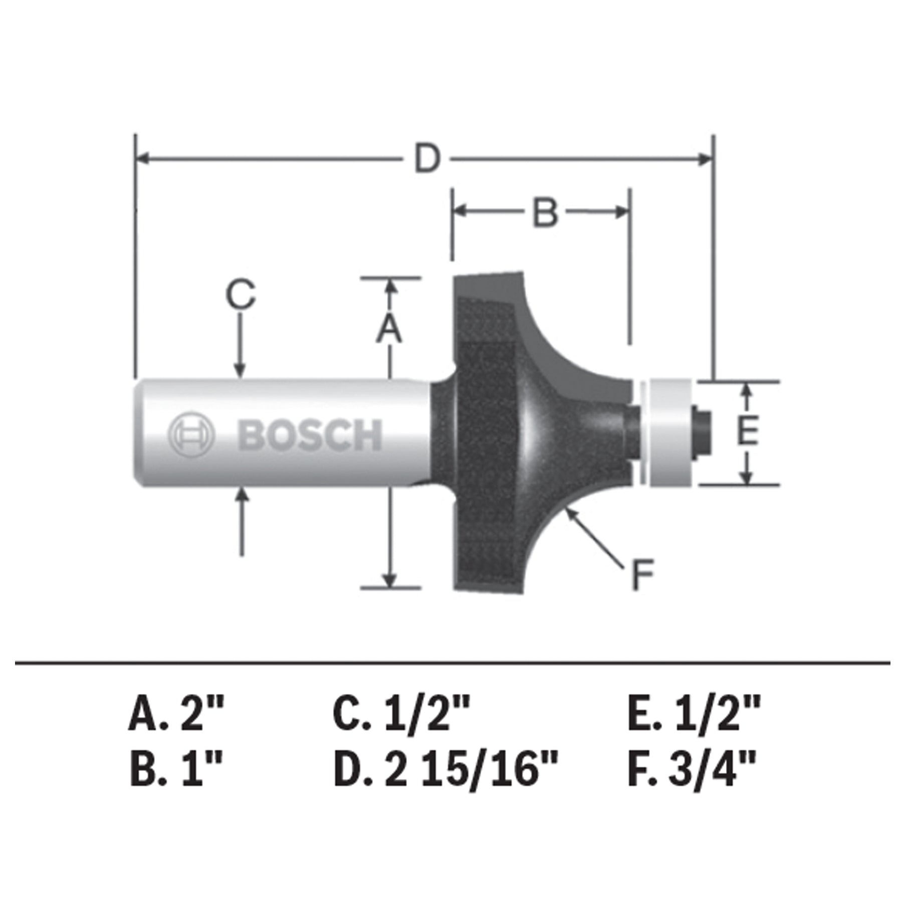 BOSCH 85434MC 3/4 In. x 1 In. Carbide-Tipped Roundover Router Bit