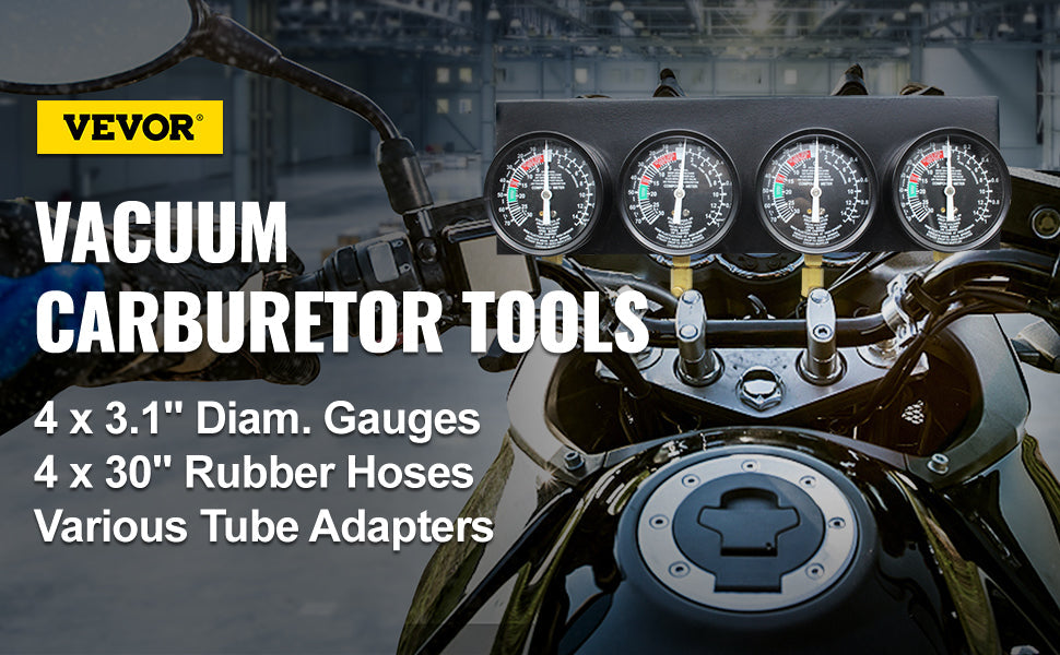 4-Gauge Carburetor Synchronizer Kit: Achieve Perfect Fuel Balance and Performance Tuning for Your Motorcycle with Precision and Ease!