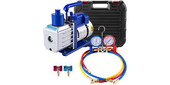 HVAC Refrigeration Vacuum Pump: 1-Stage, Choice of Manifold Gauge, 1.8-12CFM - Essential for Refrigerant Air Conditioning Maintenance