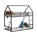 Vektaya US-BF019-BK-T Twin Bunk Bed Frame with Charging Station & RGB LED, Easy Assembly, Storage Space, House Metal Frame with Ladder
