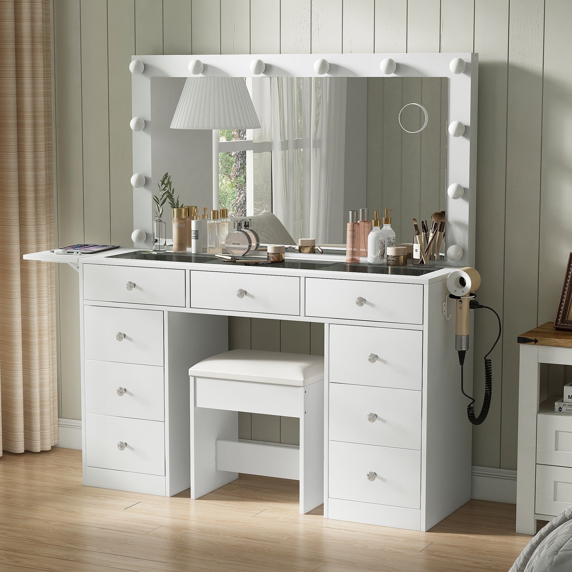 Vektaya US-VD007 Bedroom Makeup Vanity desk with LED Mirror, 9 Drawers