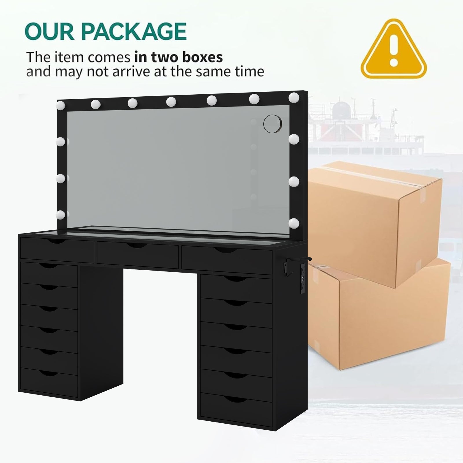 Vektaya US-VD008 Bedroom Makeup Vanity desk with LED Mirro, 15 Drawers