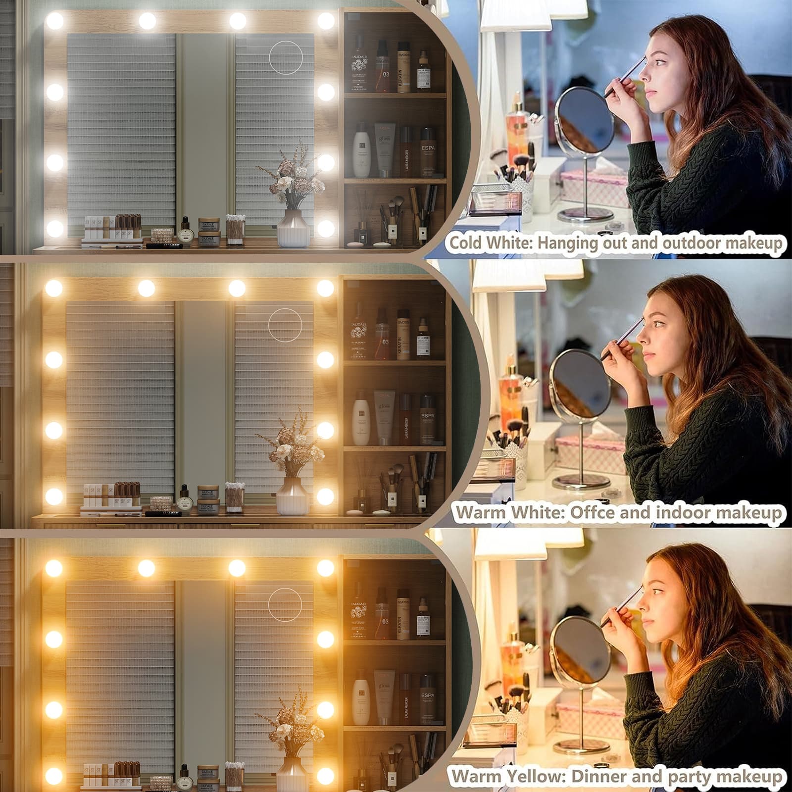 Vektaya US-VD013 Bedroom Makeup Vanity desk with LED Mirror, 7 Drawers